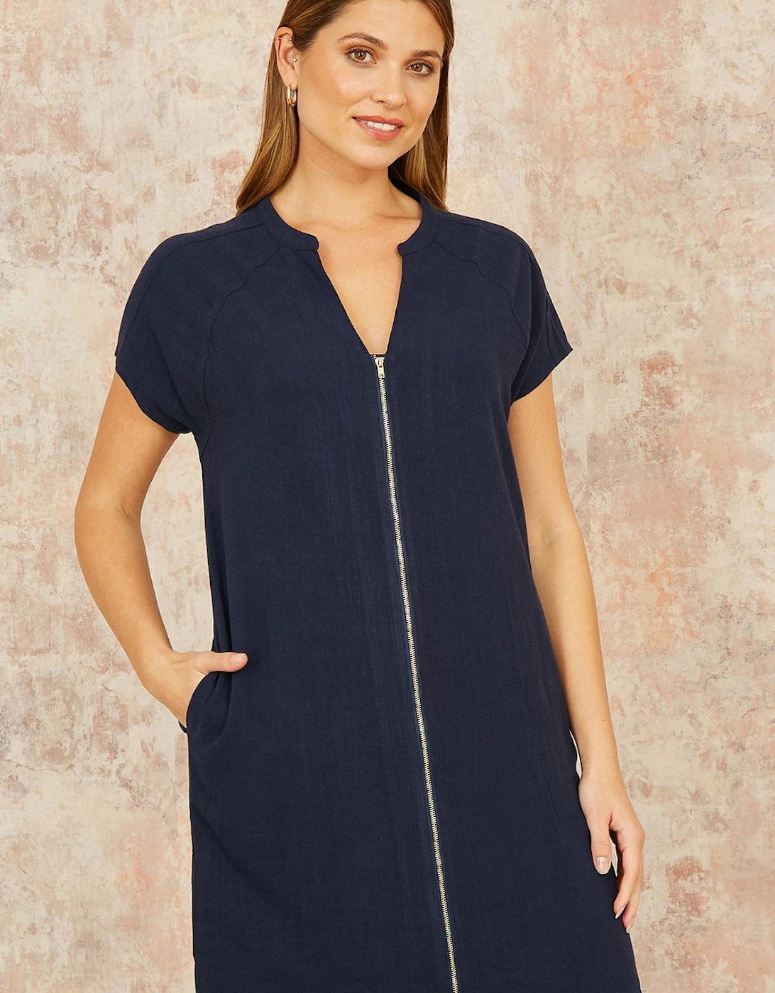 Navy Viscose Zip Tunic Dress, 2 of 1
