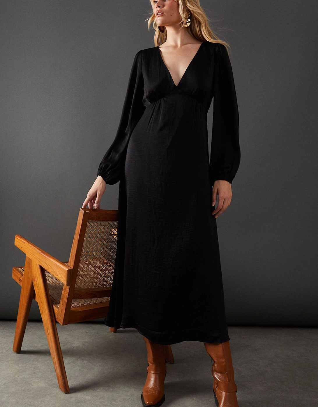 Satin Plunge Neck Midi Dress, 2 of 1