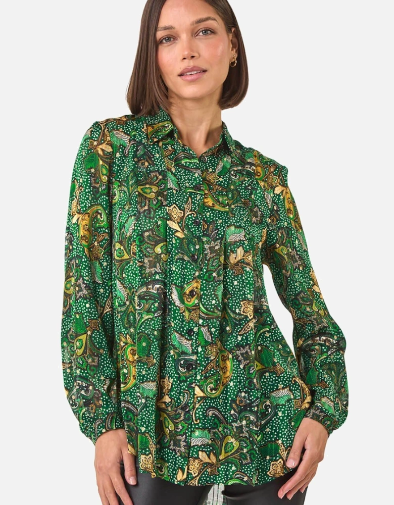 Paisley Print Pleated Blouse