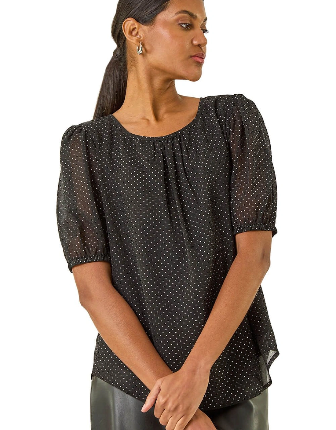 Glitter Spot Print Puff Sleeve Top, 2 of 1