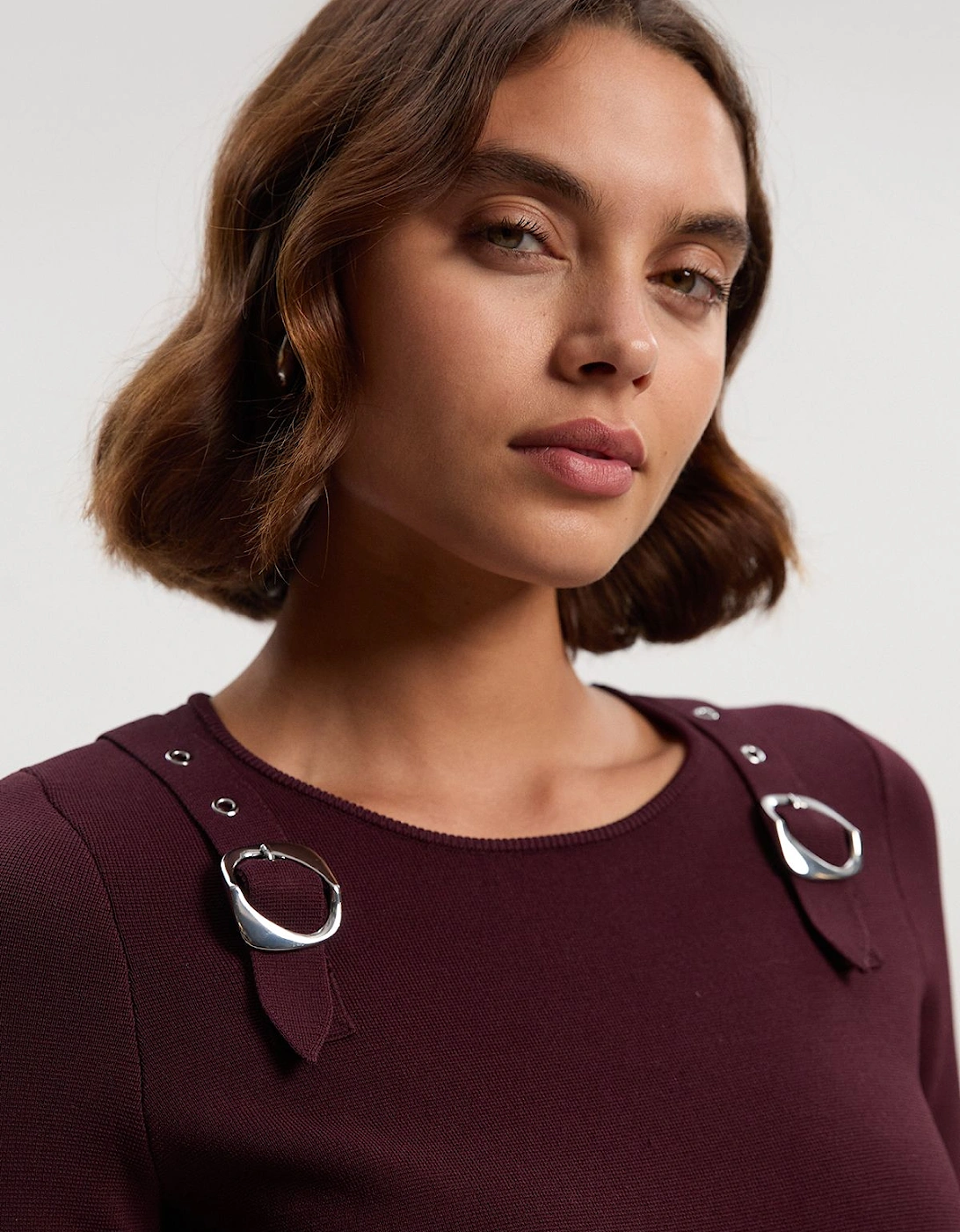 Buckle Trim Long Sleeve Knitted Top, 2 of 1