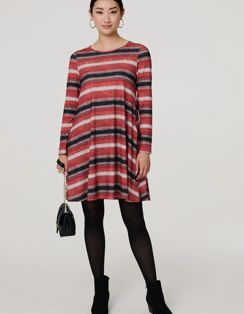 Striped Long Sleeve Short Swing Dress