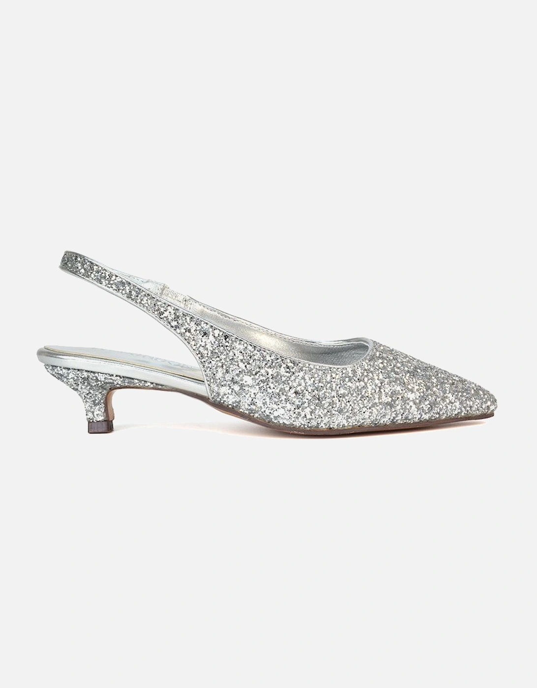 'Gerri' Pointed Toe Glitter Slingback Kitten Heel Court Shoes, 2 of 1