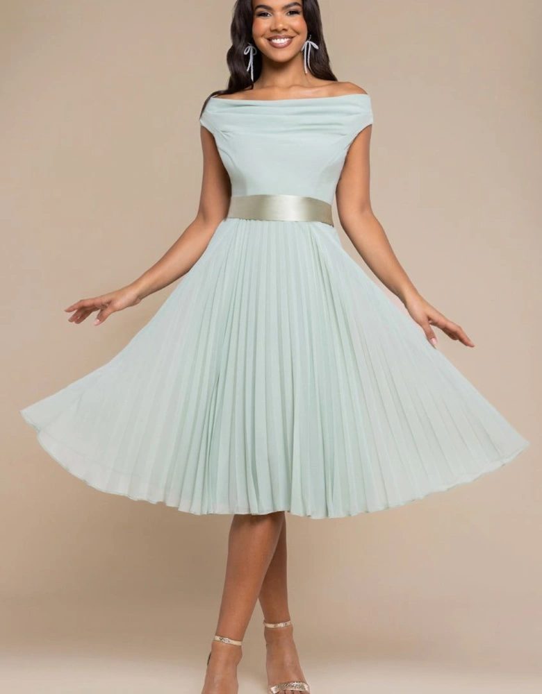 Cowl Neck Pleated A Line Chiffon Midi Dress