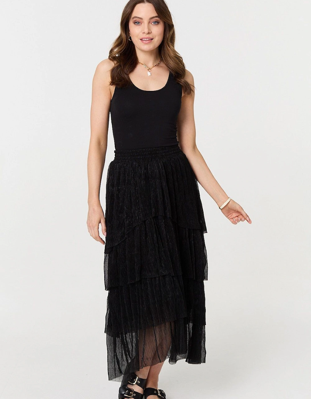 Metallic Textured Tiered Midi Skirt, 2 of 1