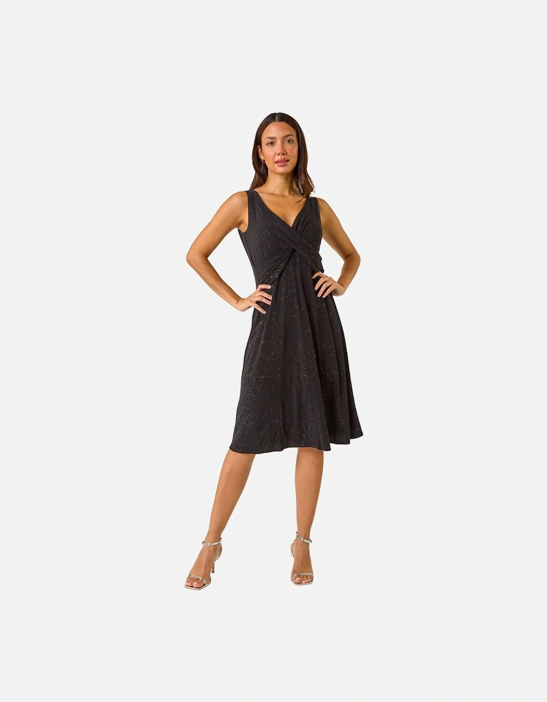 Floral Glitter Print Midi Stretch Dress, 2 of 1