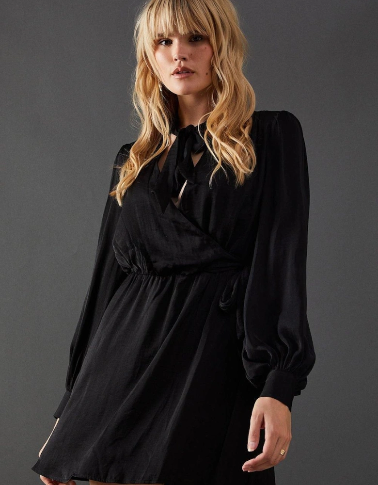 Satin Tie Neck Flippy Mini Dress