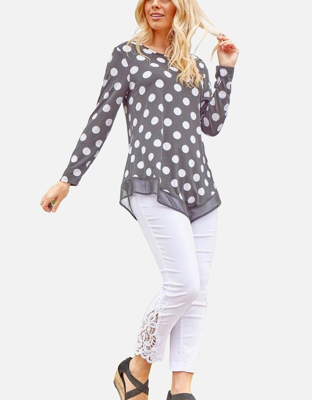 Lace Insert Elastic Waist Crop Trousers, 2 of 1