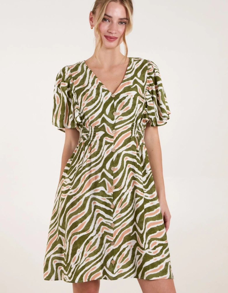 Coconut Button Shirred Waist Dress
