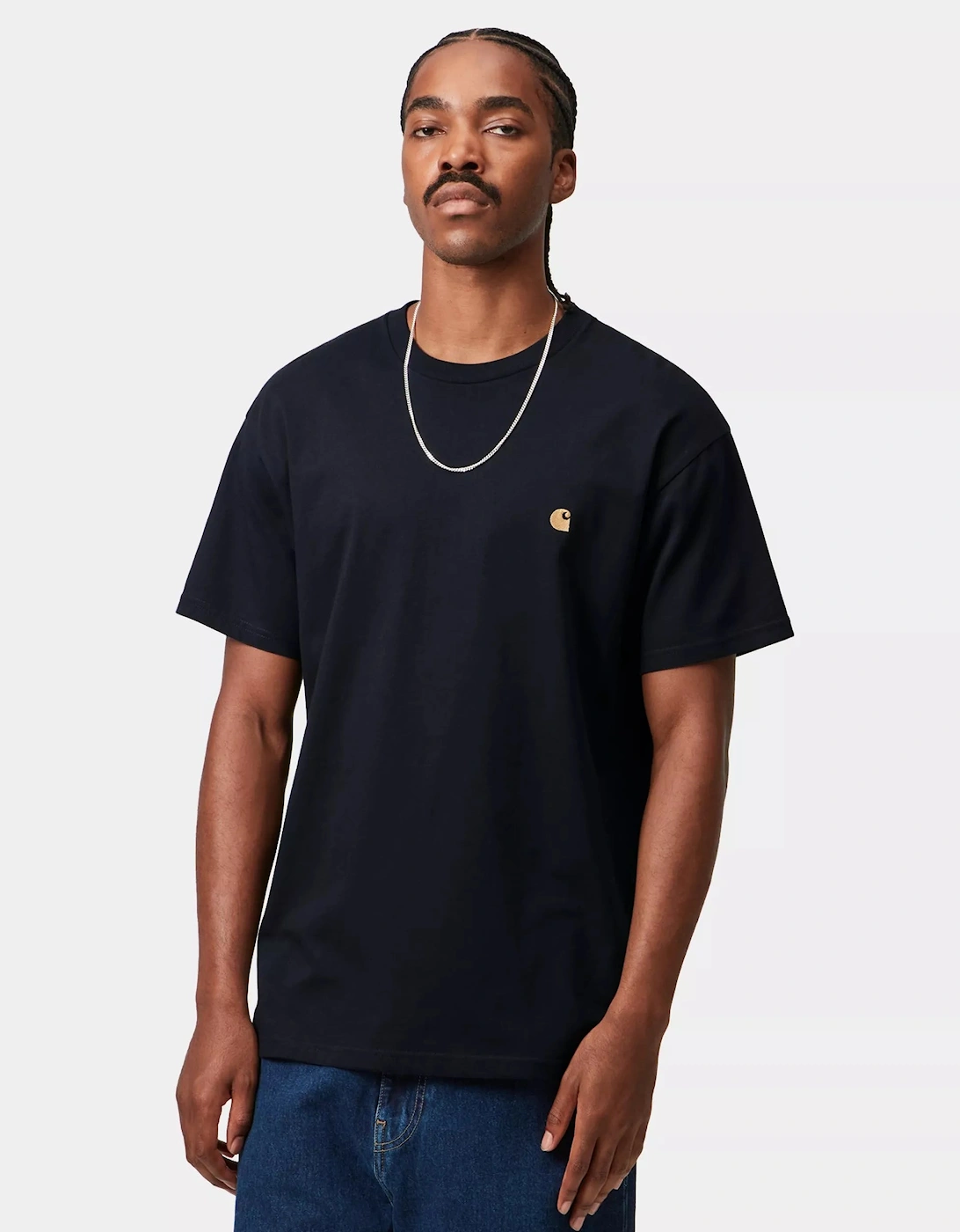 Men's CARHARTT CHASE T-SHIRT DARK NAVY/GOLD - Black - Size: 40