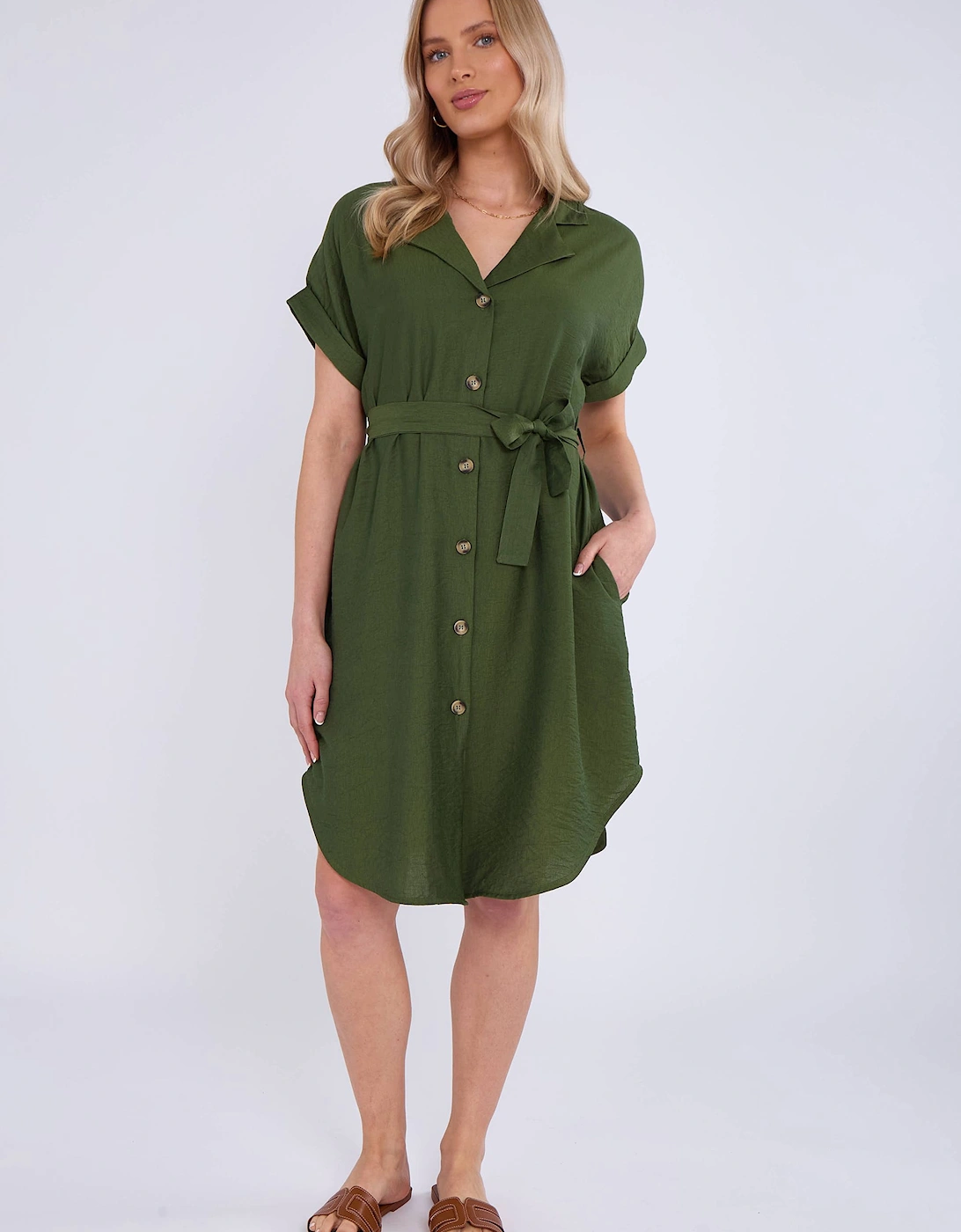 Khaki Utility Belted Oversized Viscose Shirt Dress, 2 of 1