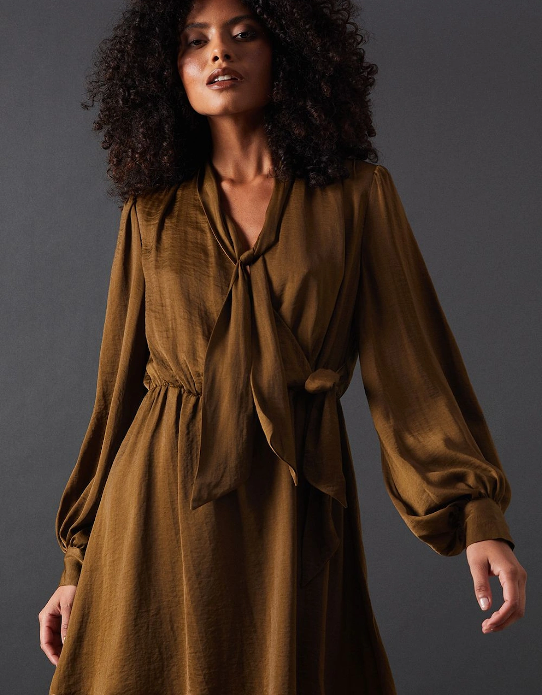 Satin Tie Neck Flippy Mini Dress, 2 of 1
