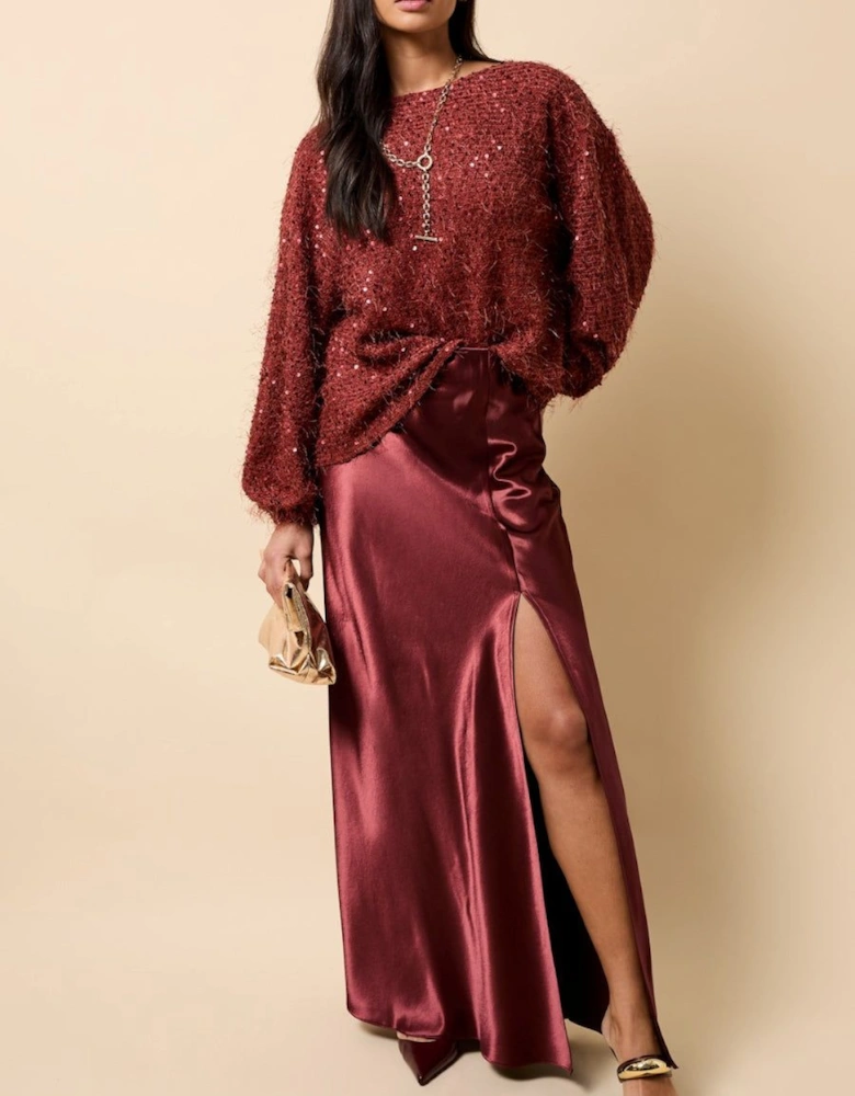 Cherry Satin Maxi Skirt
