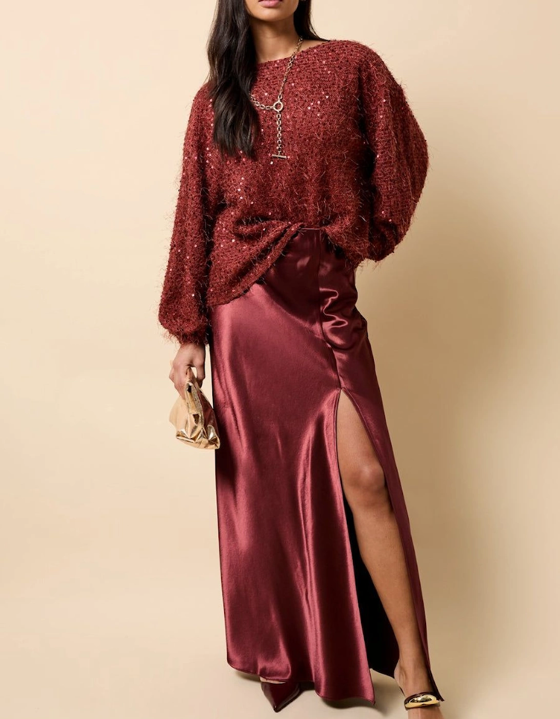 Cherry Satin Maxi Skirt, 2 of 1