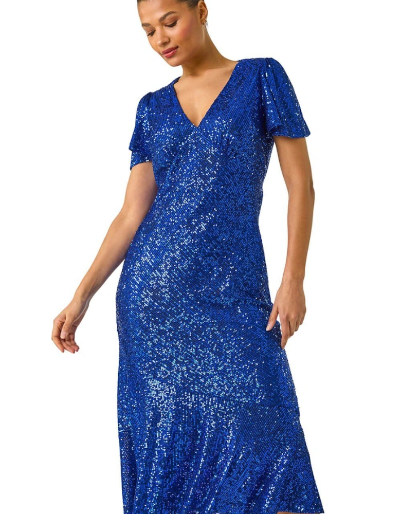 Sequin Frill Hem Midi Dress