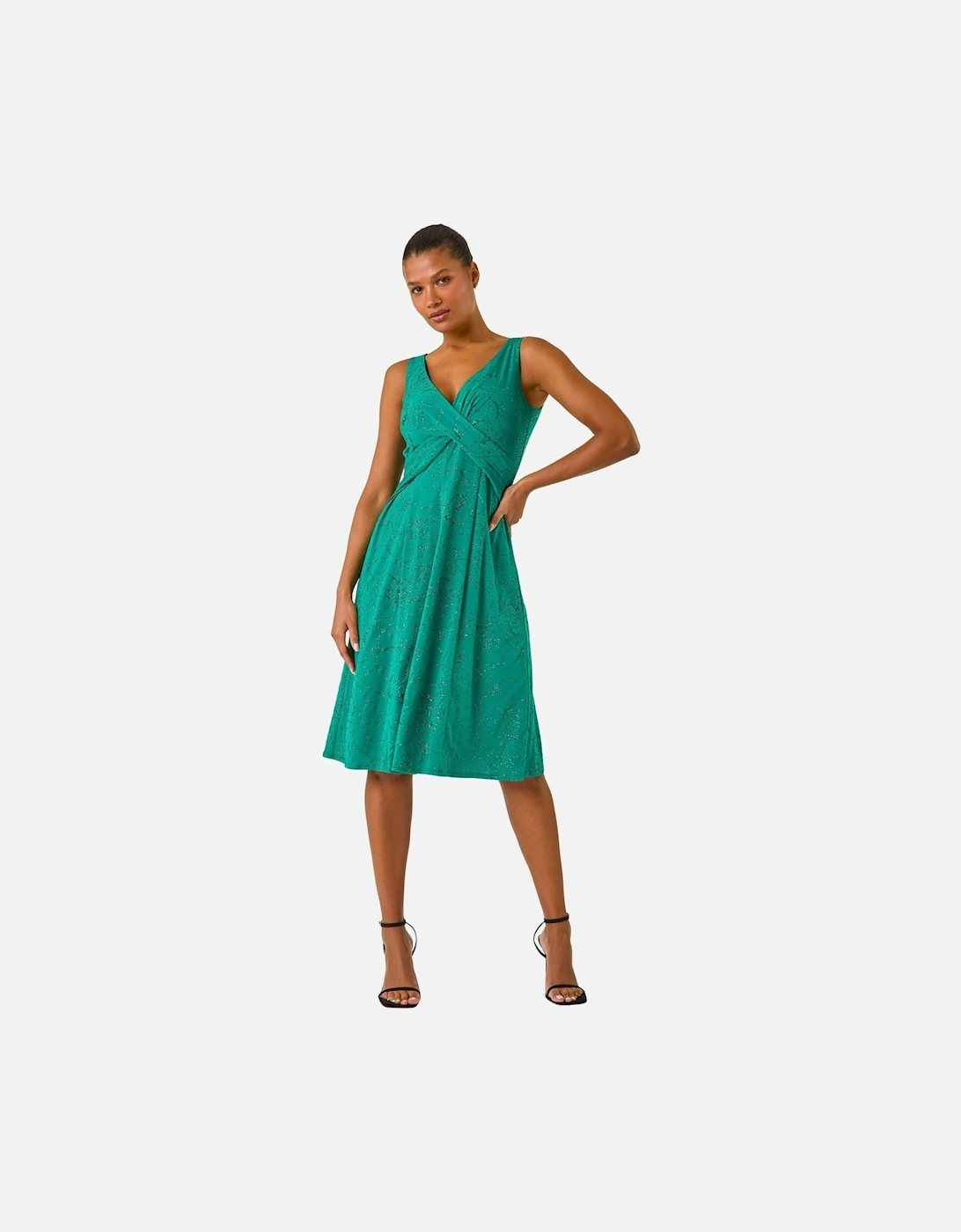 Floral Glitter Print Midi Stretch Dress, 2 of 1