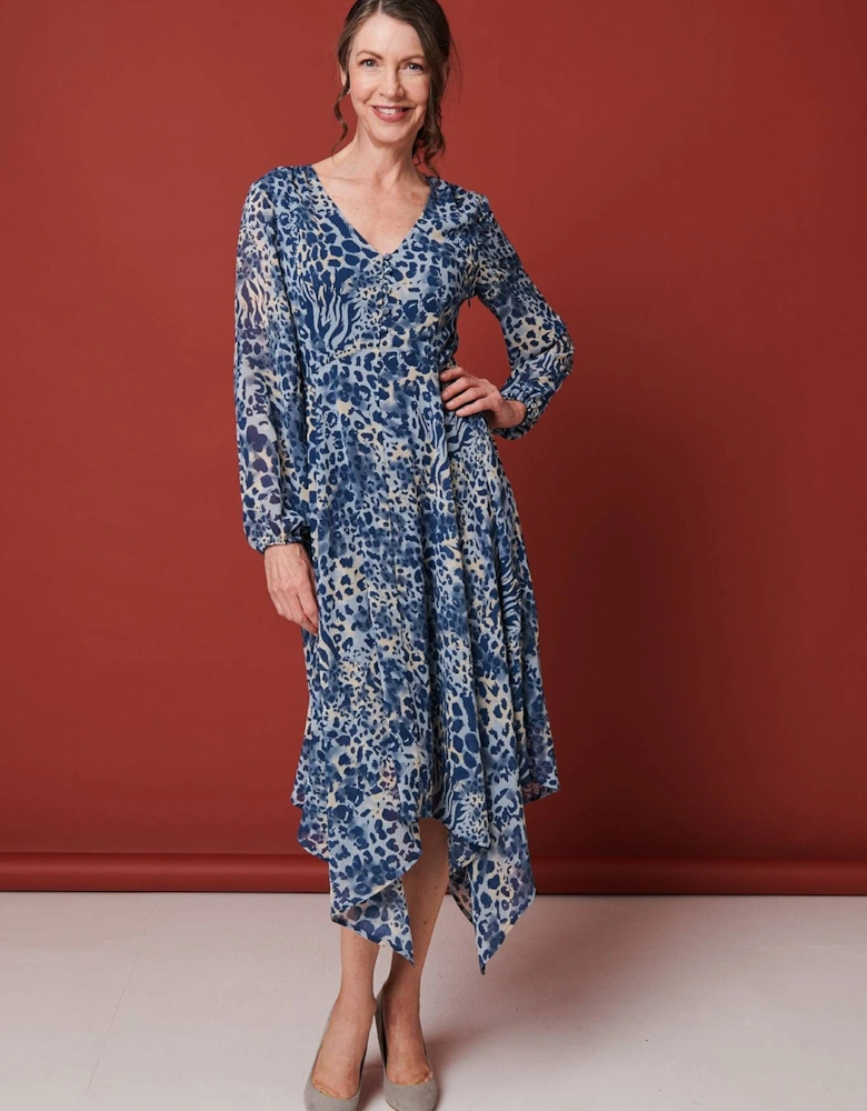 Animal Print Sheer Hanky Hem Midi Dress