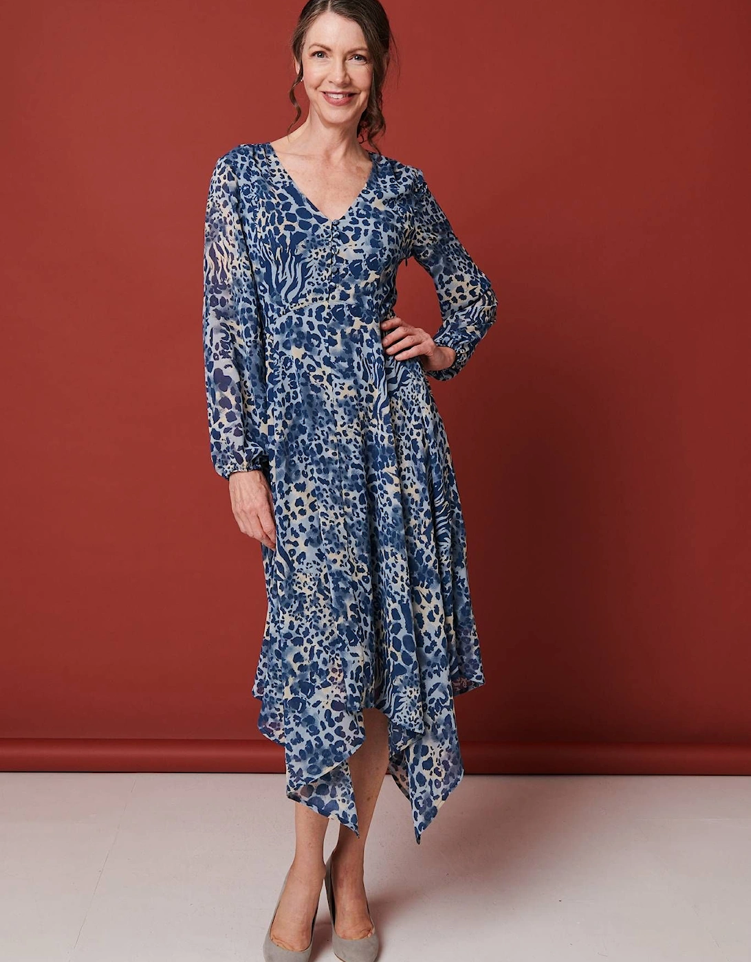 Animal Print Sheer Hanky Hem Midi Dress, 2 of 1