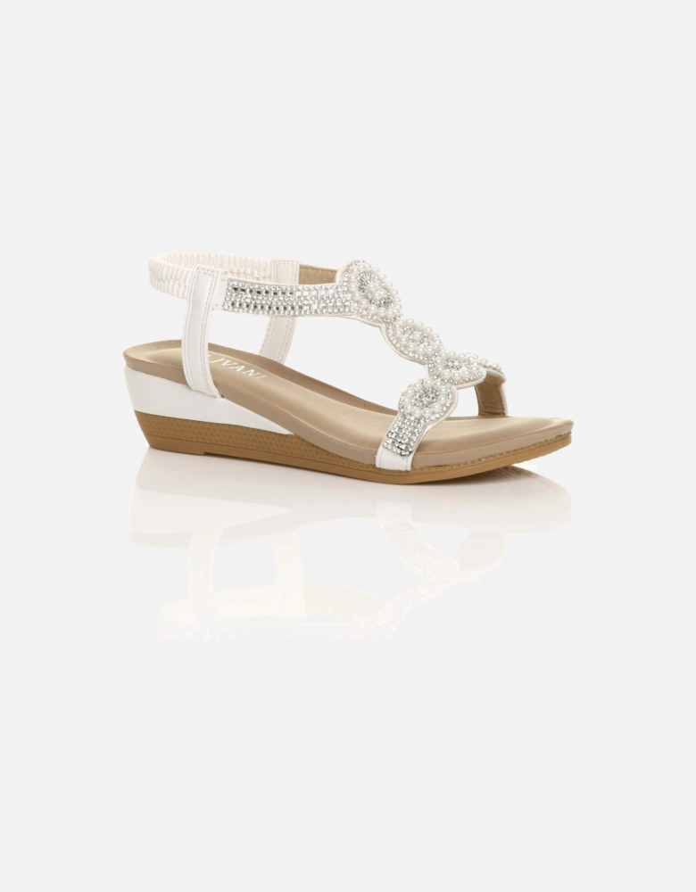 Mid Wedge Heel Diamante Slingback Sandals  Wedges