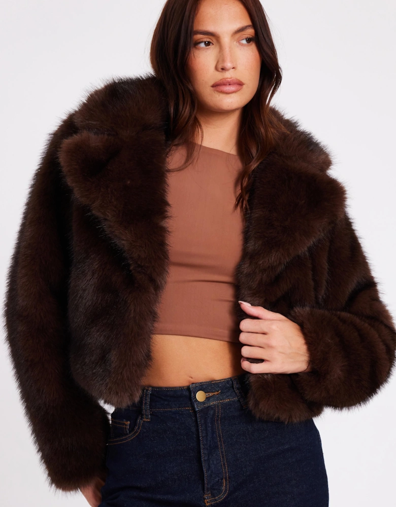 Brown Faux Fur Cropped Jacket
