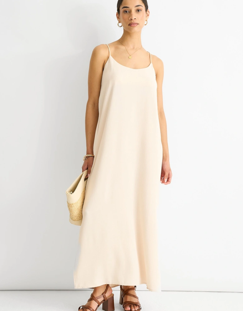Beige Strappy Cross Back Airflow Oversized dress