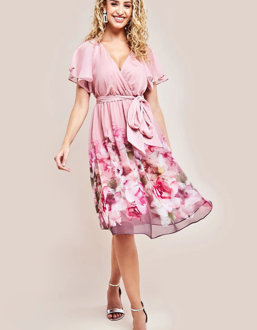 Chiffon Floral Border Print Midi Dress, 2 of 1