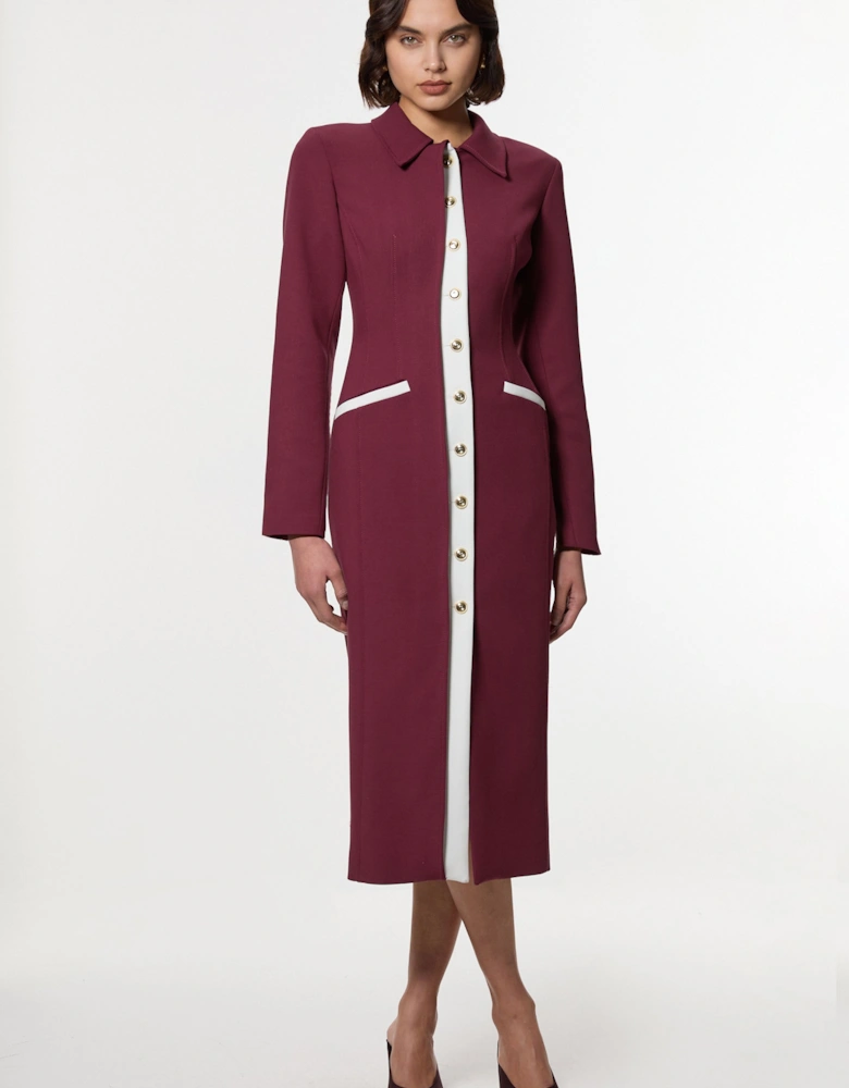 Petite Compact Stretch Contrasted Tipped Sleeved Shirt Dress