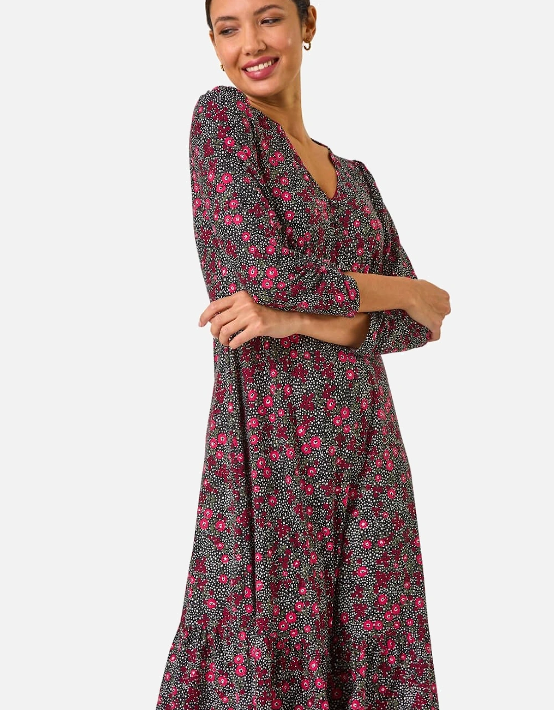 Disty Floral Print V-Neck Stretch Dress, 2 of 1