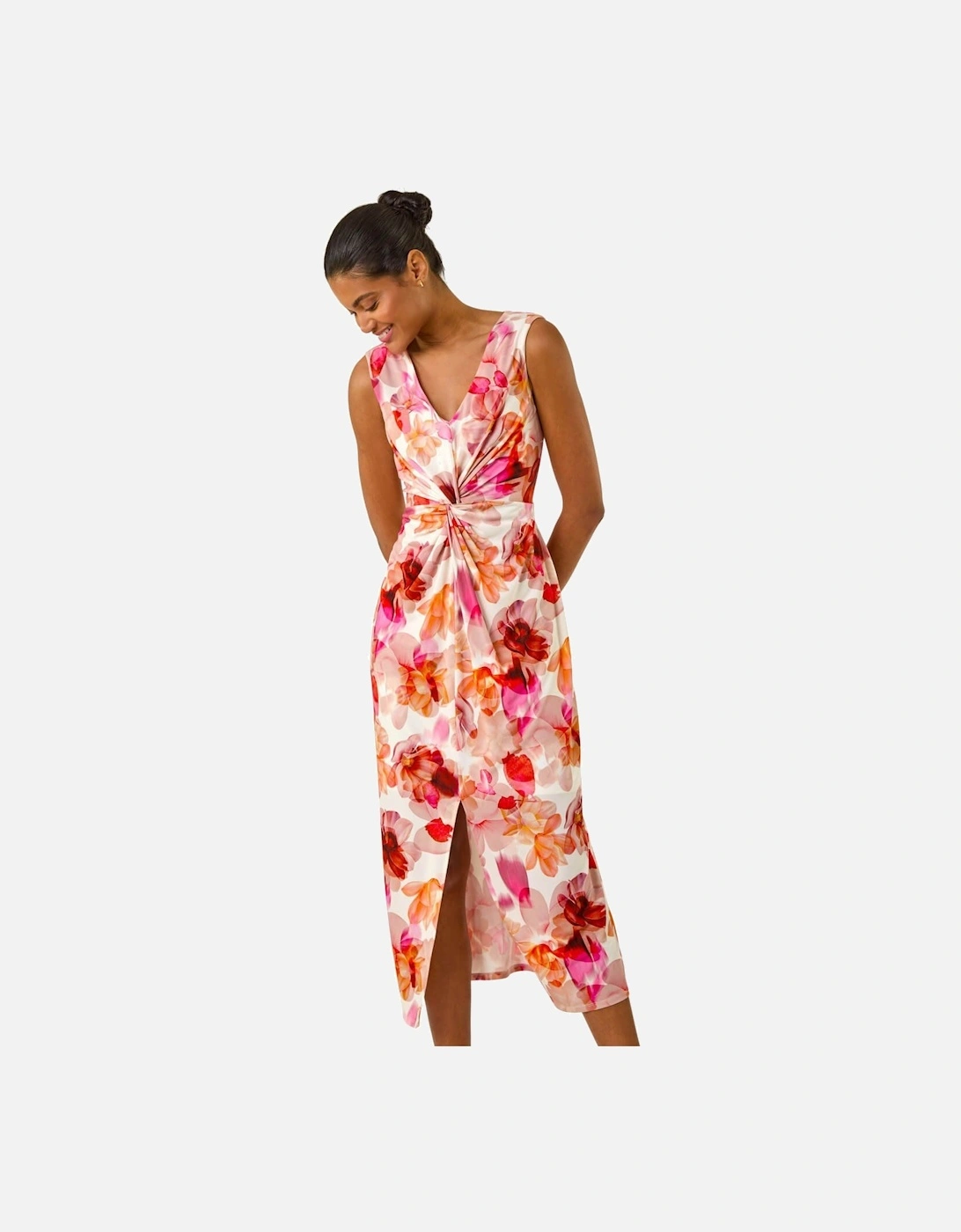 Floral Print Twist Front Midi Dress, 2 of 1