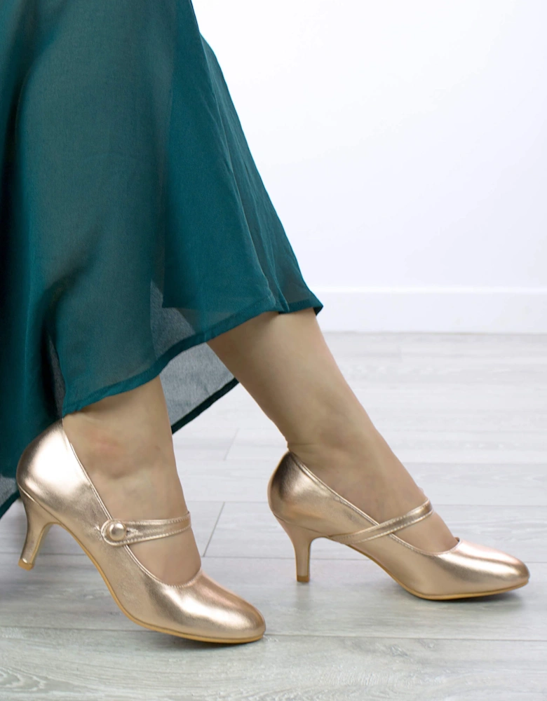 Mid  Heel Elastic Strap Mary Jane  Court Shoes