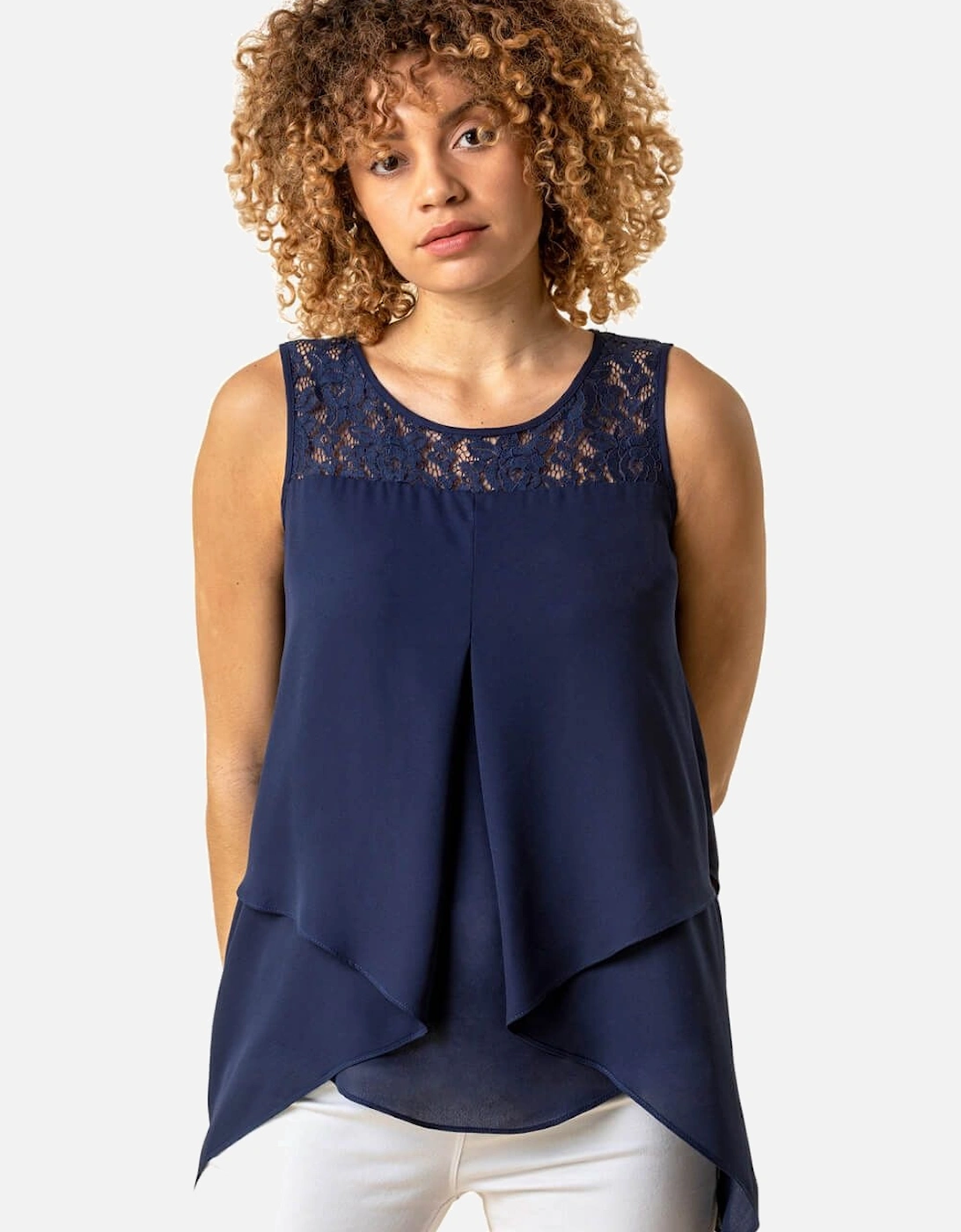 Lace Yoke Asymmetric Vest Top, 2 of 1