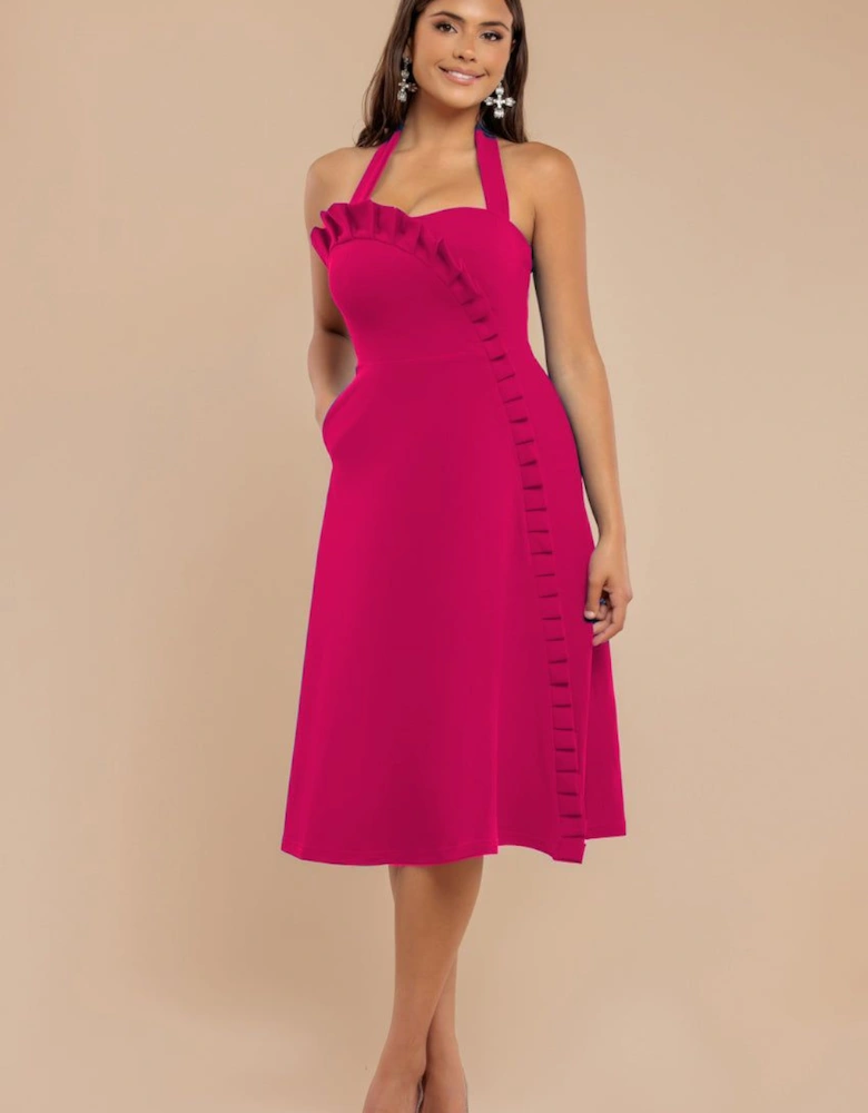 Frilled Halter Neck Strap Midi Dress