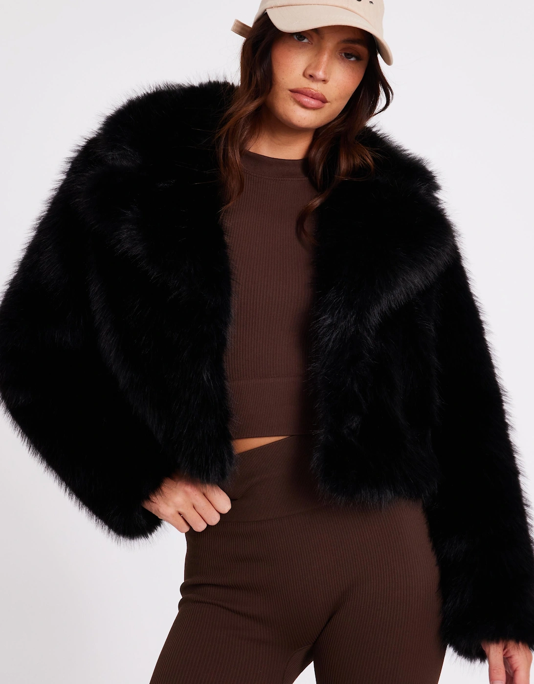 Black Faux Fur Cropped Jacket, 2 of 1