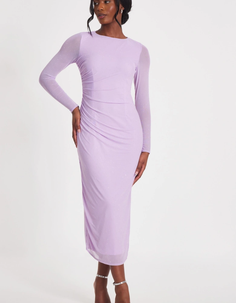 Lilac Mesh Diamante Midaxi Dress