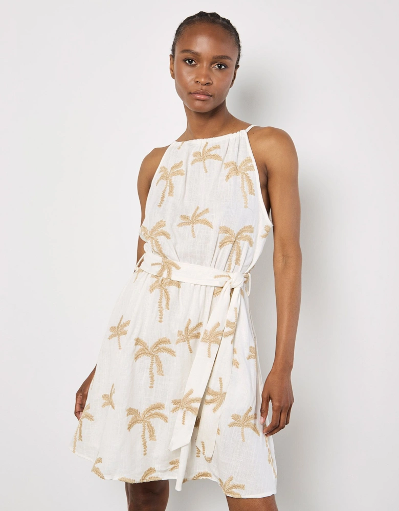 Embroidered Palms Mini Dress