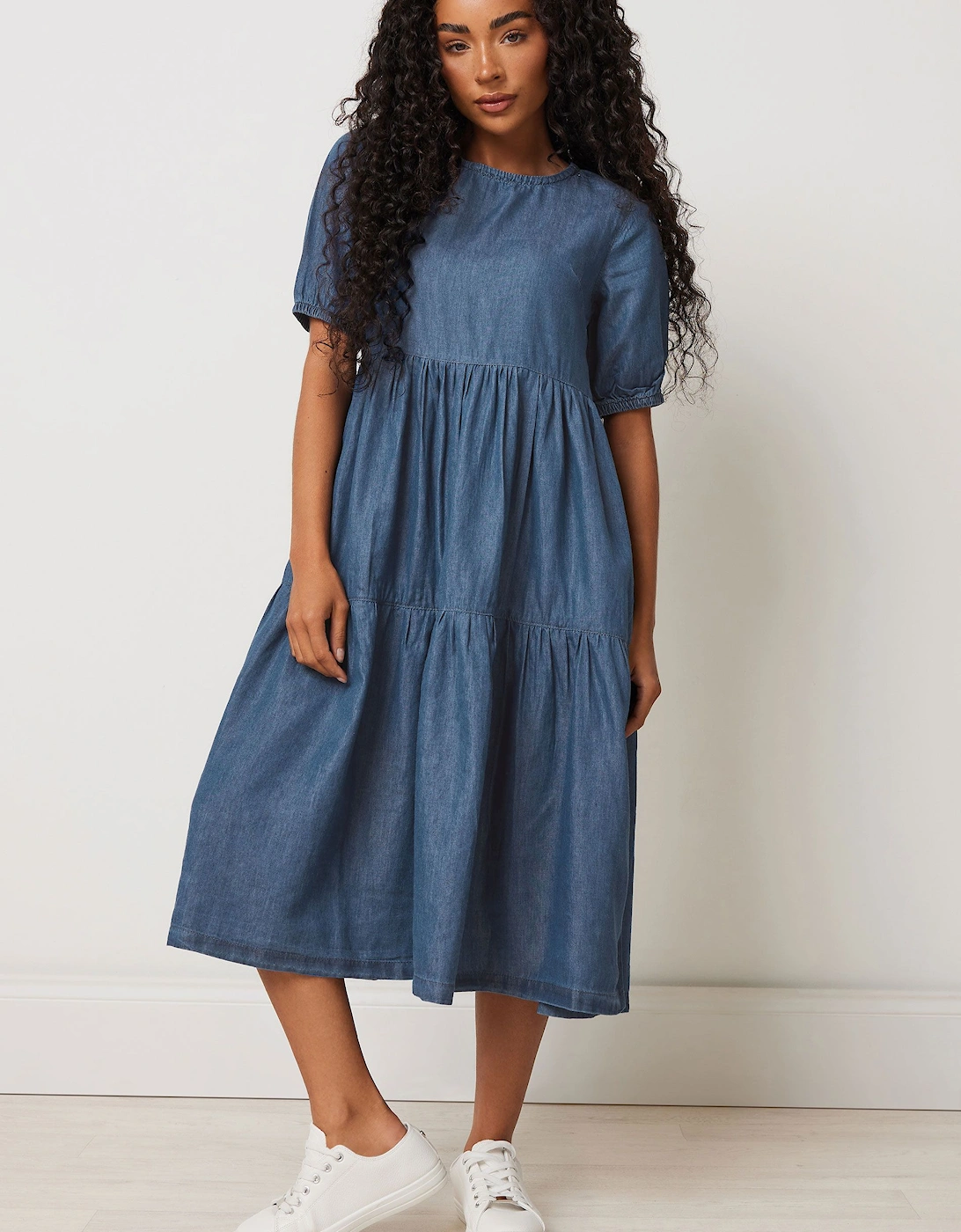 Petite Denim Tiered Dress, 2 of 1