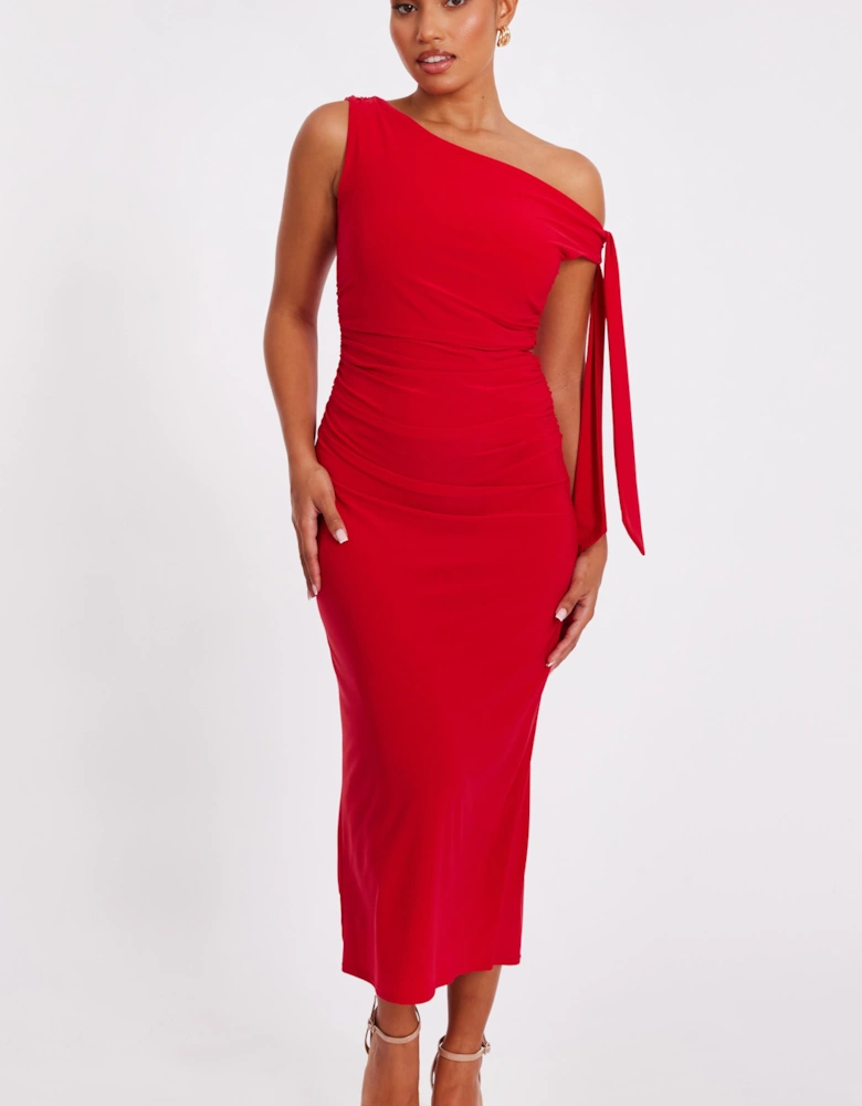 Red Petite Asymmetric Midaxi Dress