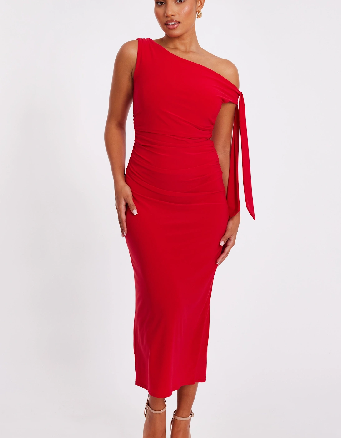 Red Petite Asymmetric Midaxi Dress, 2 of 1