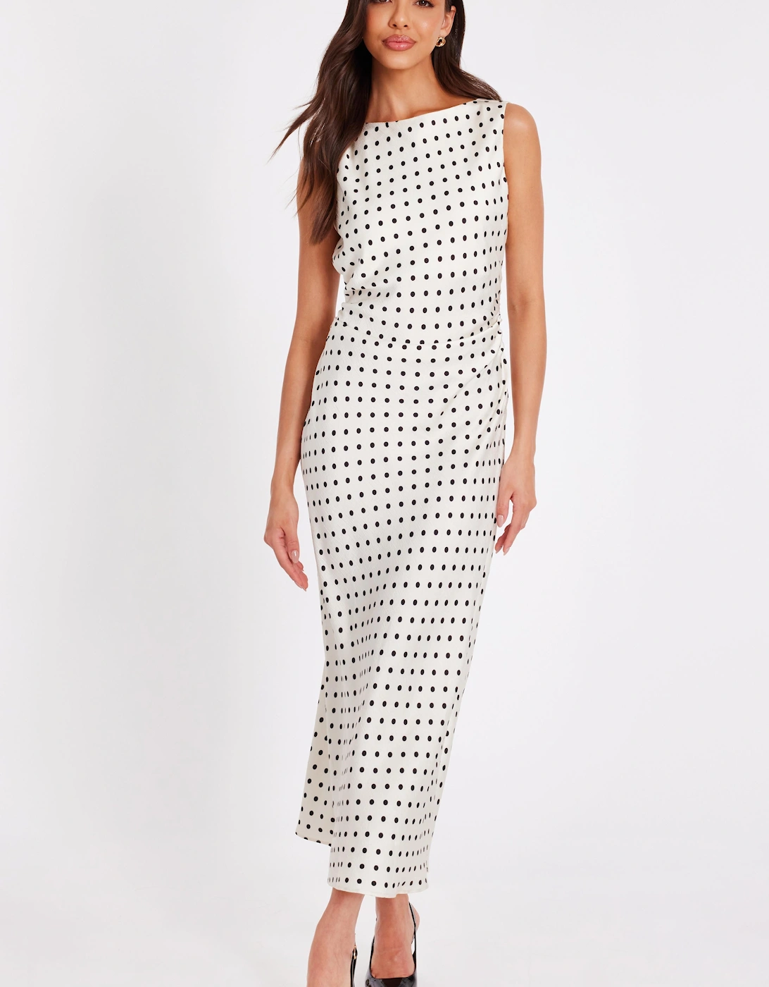 Off White Satin Polka Dot Midaxi Dress, 2 of 1