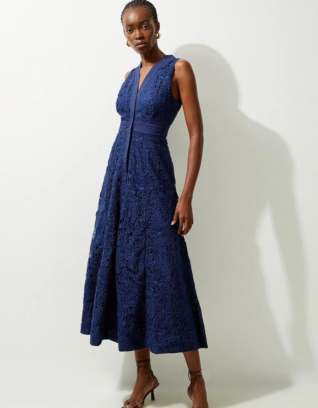 Lydia Millen Cut Work Cotton Sateen Woven Halter Dress, 2 of 1