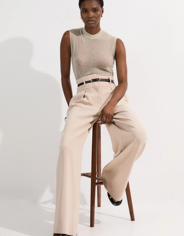 Compact Stretch Essential Tailored High Waist Wide Leg Trouser