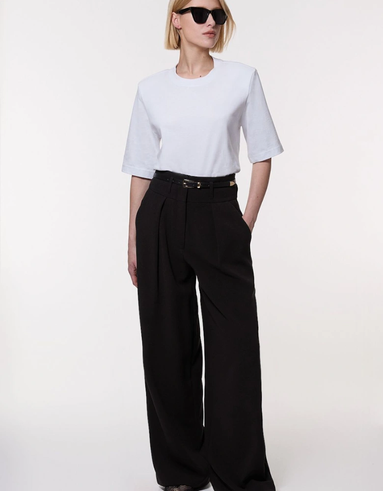 Compact Stretch Essential Tailored High Waist Wide Leg Trouser