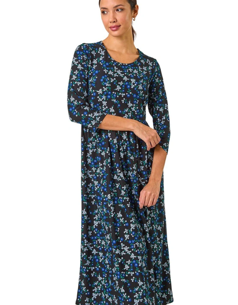 Gathered Waist Floral Midi Dress