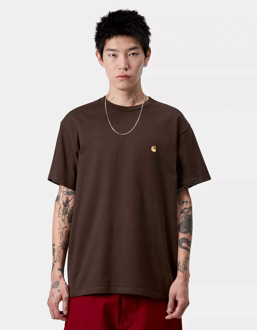 Men's CARHARTT CHASE T-SHIRT TOBACCO/GOLD - Brown - Size: 42