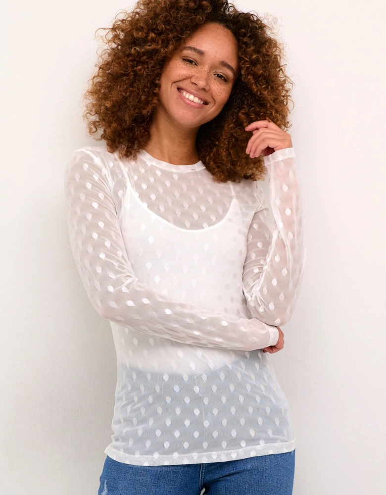 KAmina Mesh Long Sleeve Slim Fit T-shirt Polka Dot
