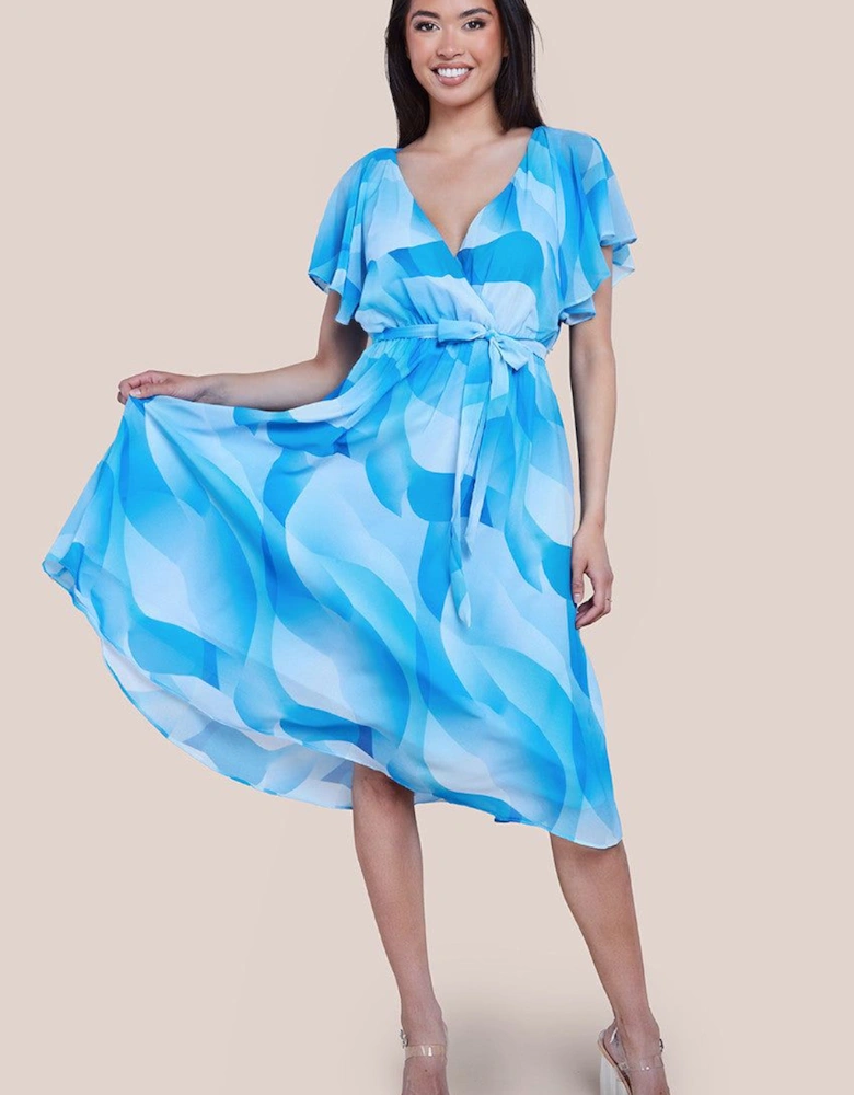 Floral Printed Flutter Sleeve Chiffon Midi Dress