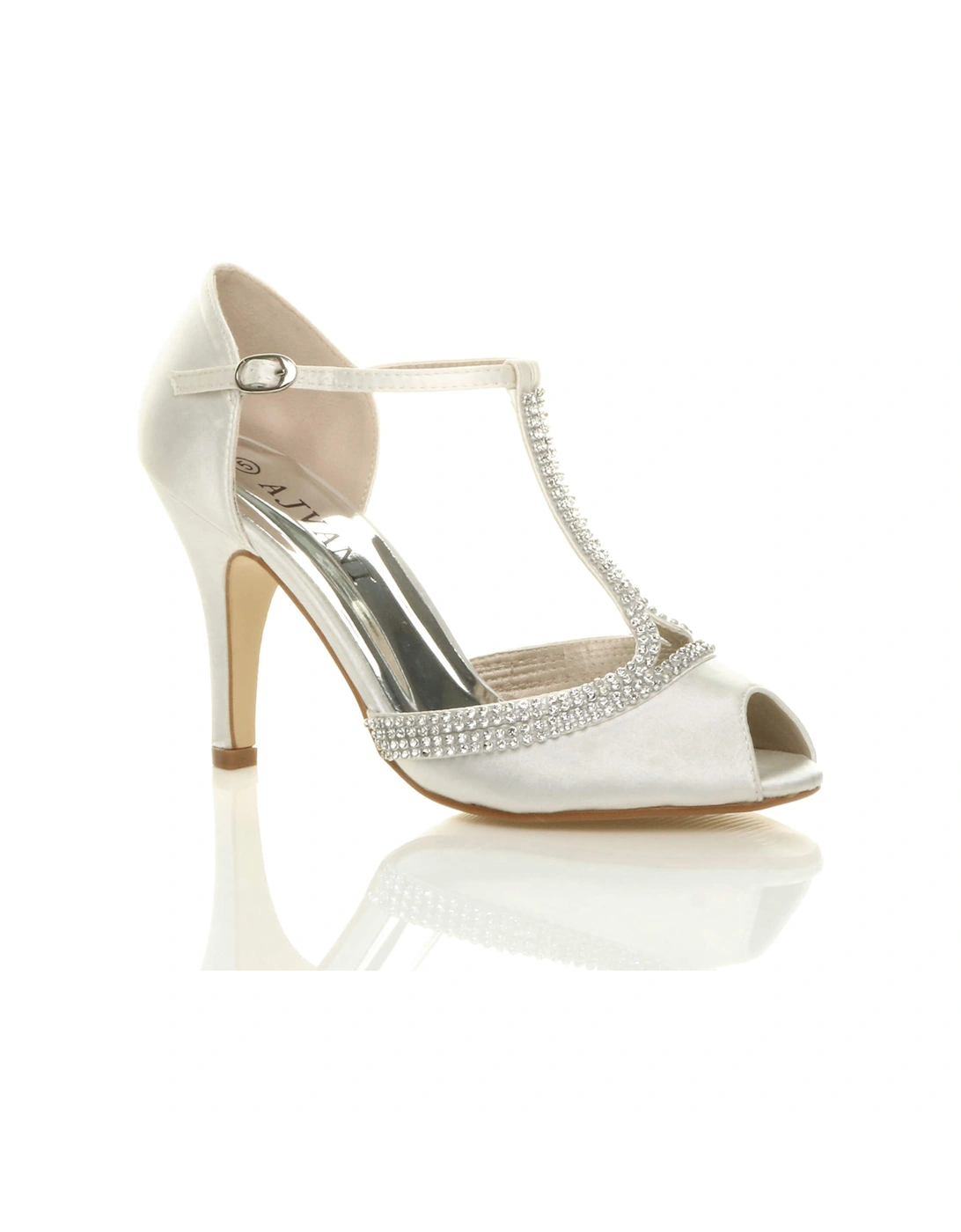 High  Heel Diamante T-Bar Peep Toe Satin Heeled Sandals, 2 of 1