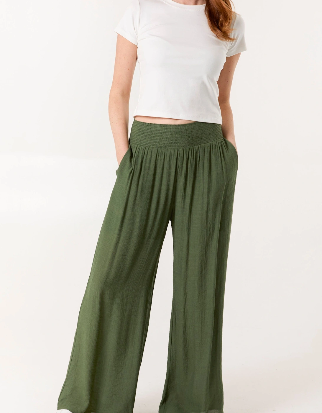 Khaki Shirred Trousers, 2 of 1