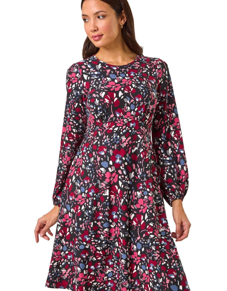 Floral Print Ruched Stretch Dress
