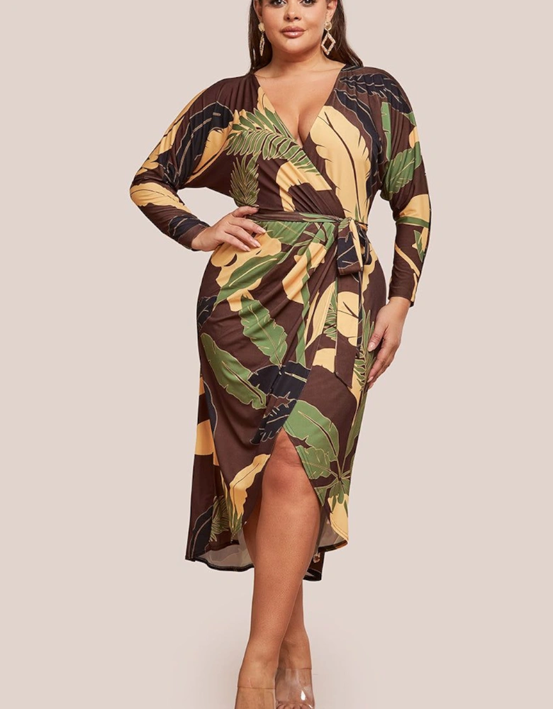 Plus Printed Batwing Wrap Midi Dress